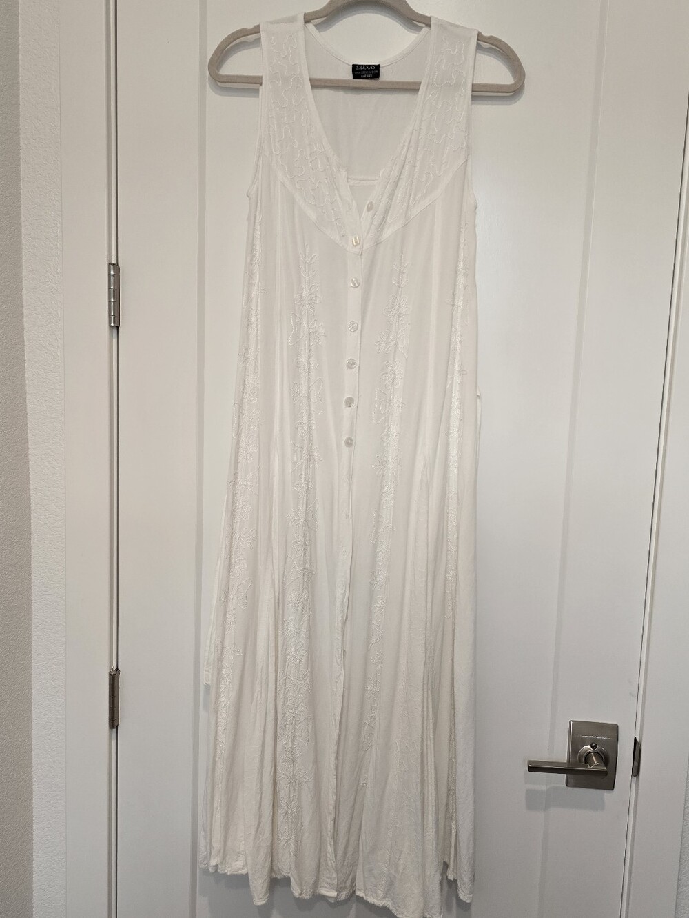 Sakkas Maya Floral White Embroidered Midi Button Up Dress Duster Soft And Flowy - Picture 4 of 12